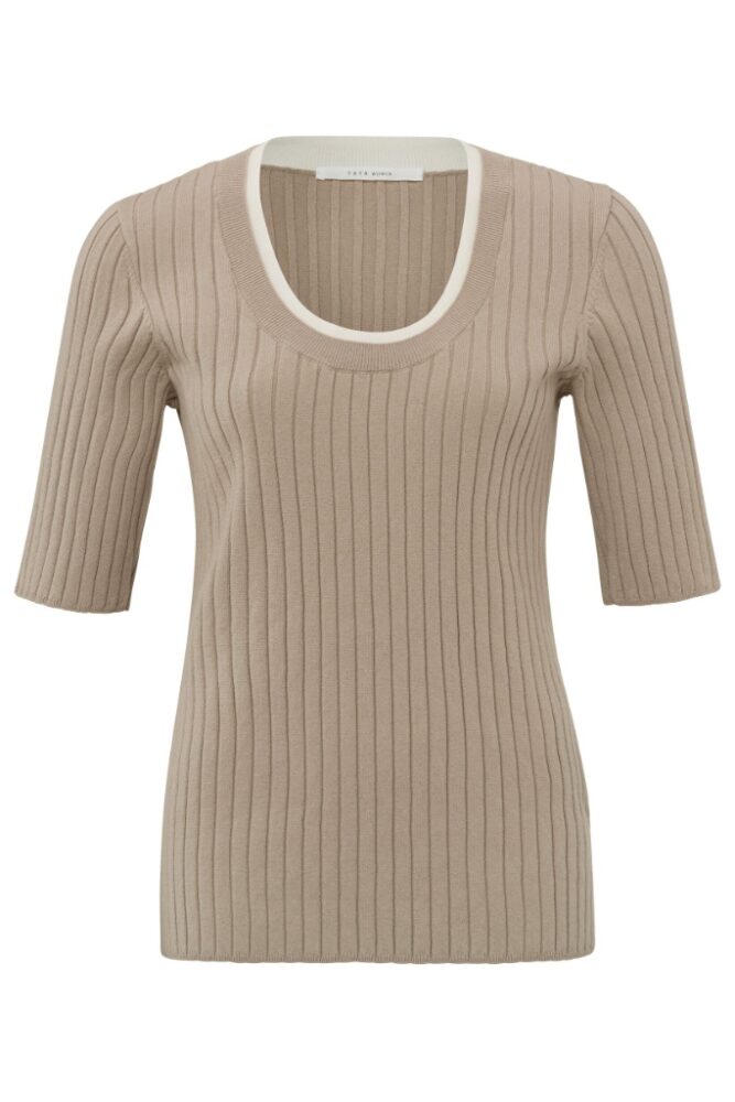YAYA - Pulóvrik s rib vzorom a farebným detailom Aluminium beige - aluminium beige