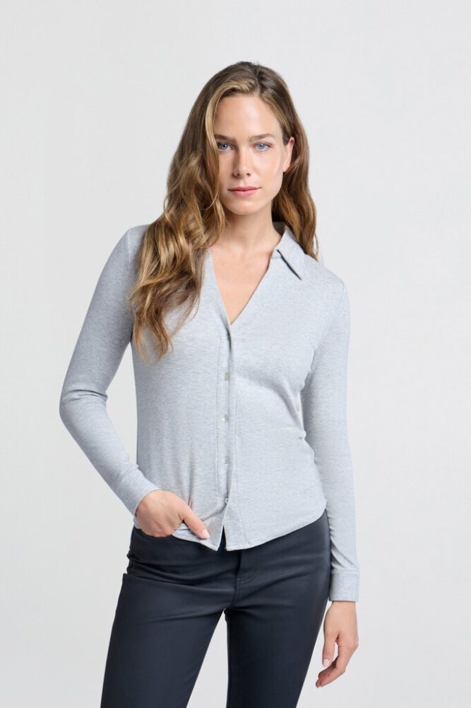 YAYA - Košeľa džerzejová Sky grey melange - sky grey melange