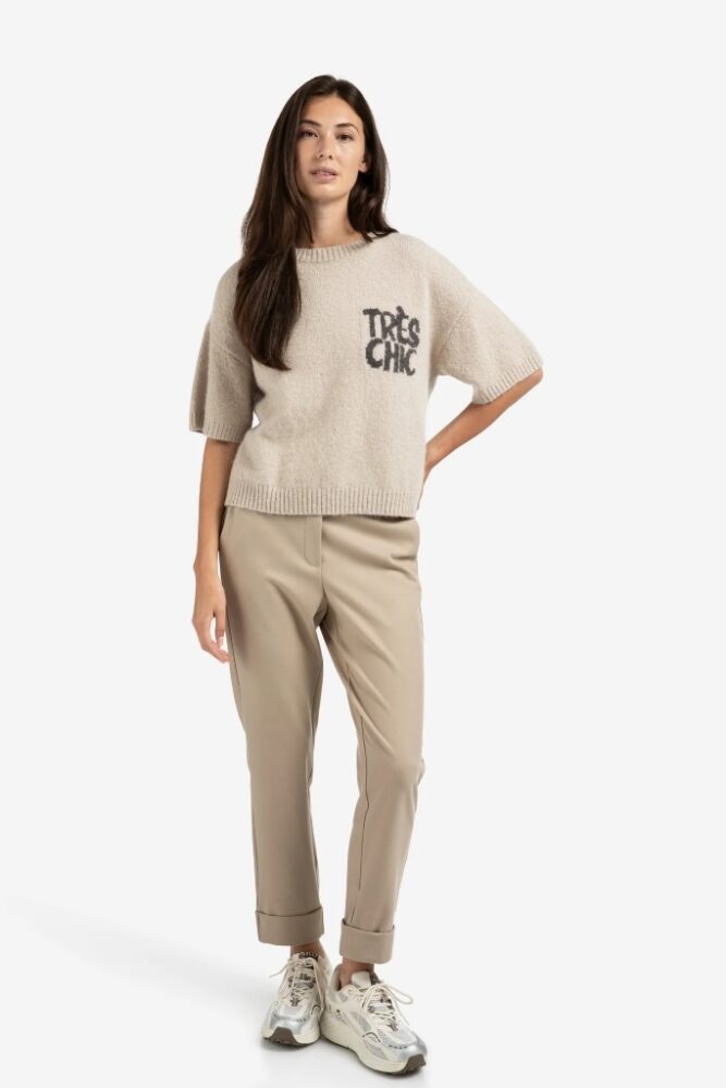 YAYA - Nohavice rovné s elastickým pásom Sand beige - sand beige