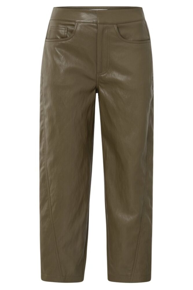 YAYA - Nohavice s vegánskej kože Capers brownish green - capers brownish green