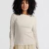 YAYA - Tričko s rib vzorom Off white knit - off white knit