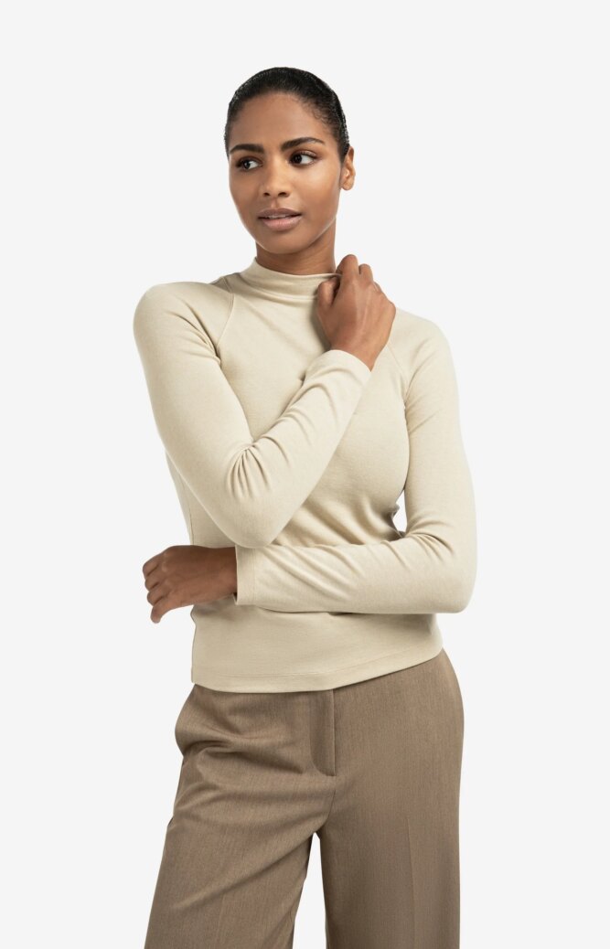 YAYA - Top s polorolákom Yellow sand beige melange - yeallow sand beige melange