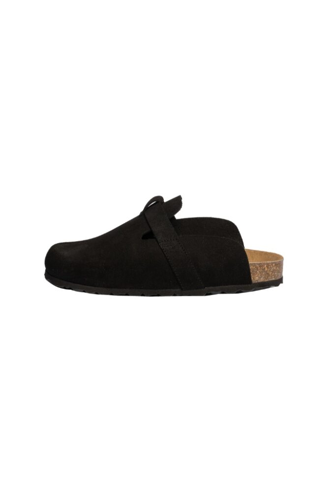 REDESIGNED - Šľapky kožené s korkovou podrážkou Black - black