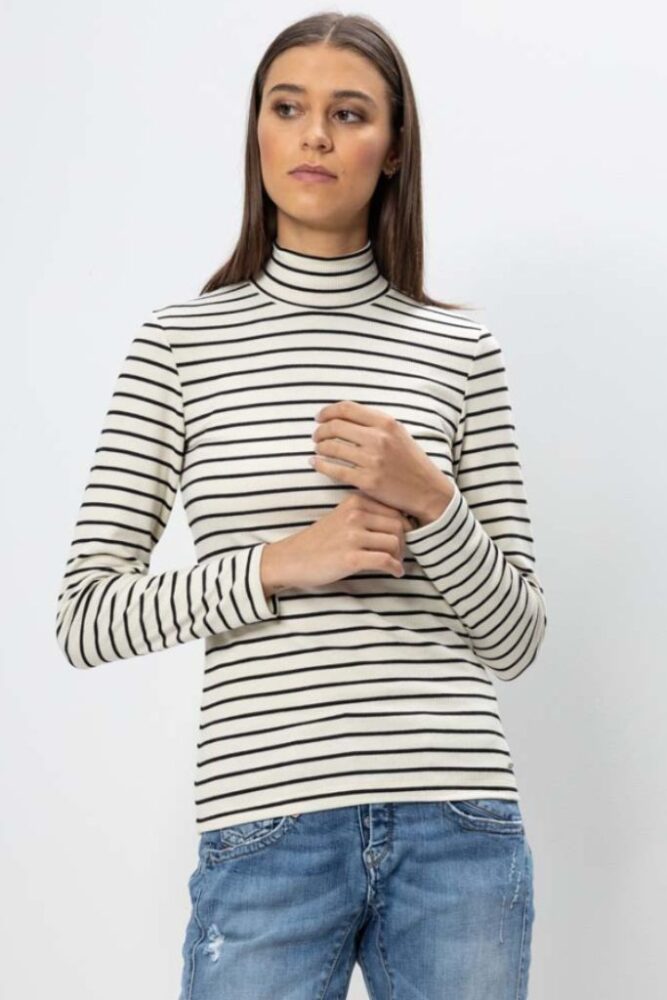 Herrlicher - Polorolák pásikový Off white - off white