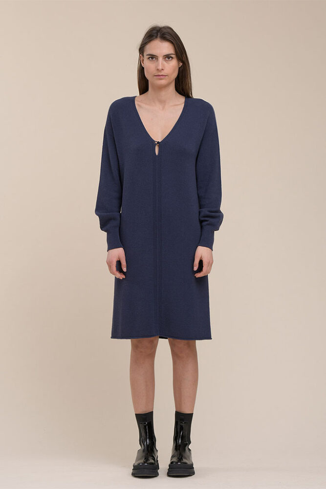 La Fée Maraboutée - Šaty pletené s V-výstrihom Navy - navy