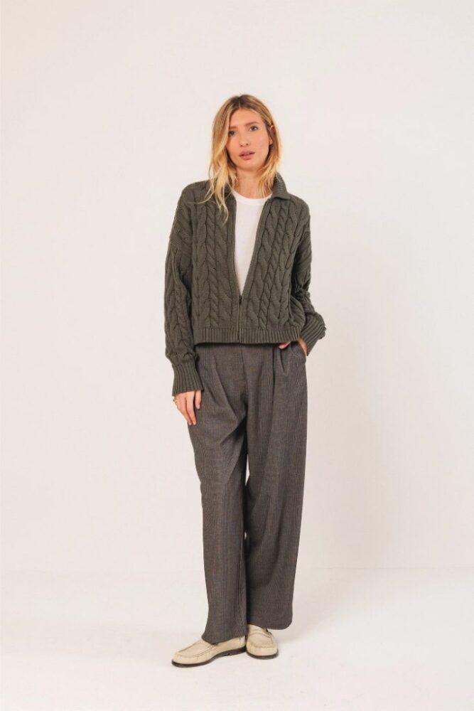 indi cold - Sveter so zipsom Khaki - khaki