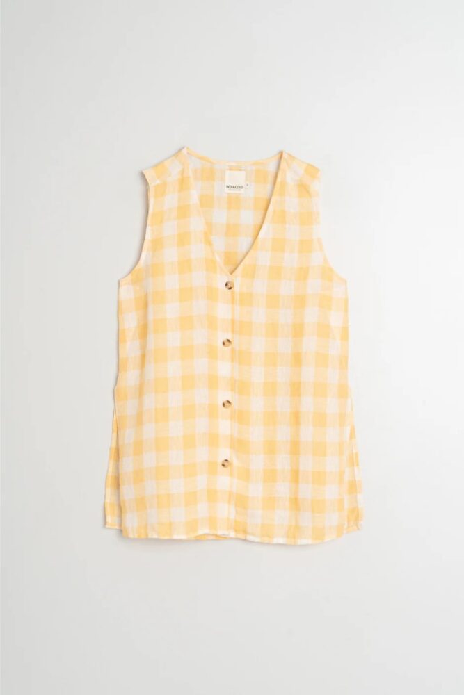 indi cold - Košeľa predlĺžená bez rukávou RETRO VICHY Mandarina - mandarina