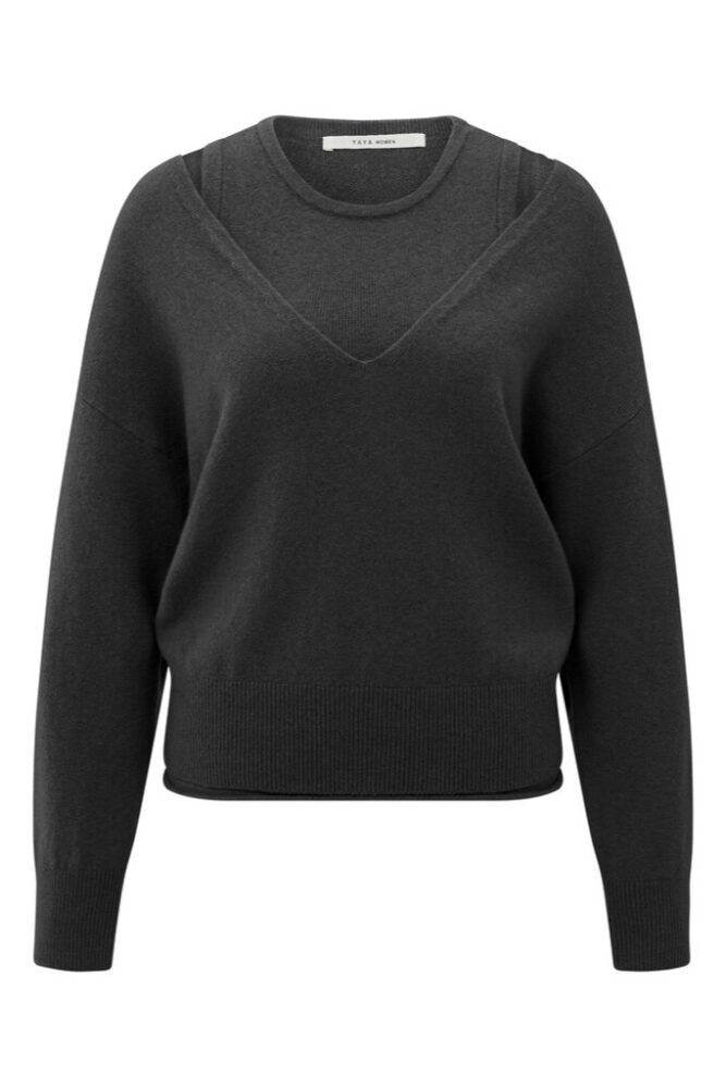 YAYA - Pulóver s tielkom Oyster black melange - oyster black melange