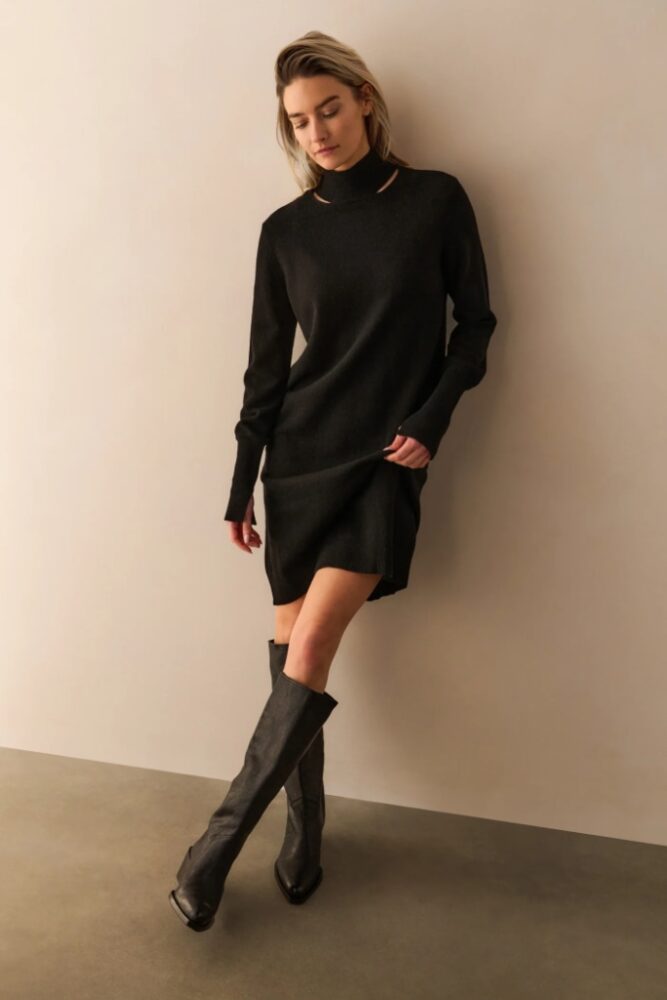 YAYA - Šaty pletené s kašmírom Black - black
