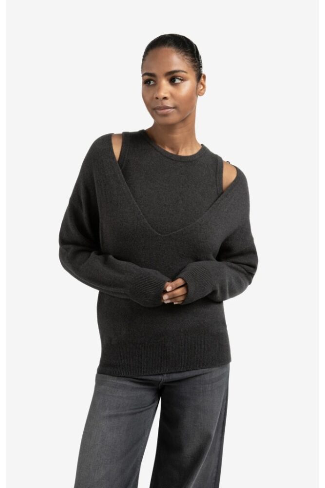 YAYA - Pulóver s tielkom Oyster black melange - oyster black melange