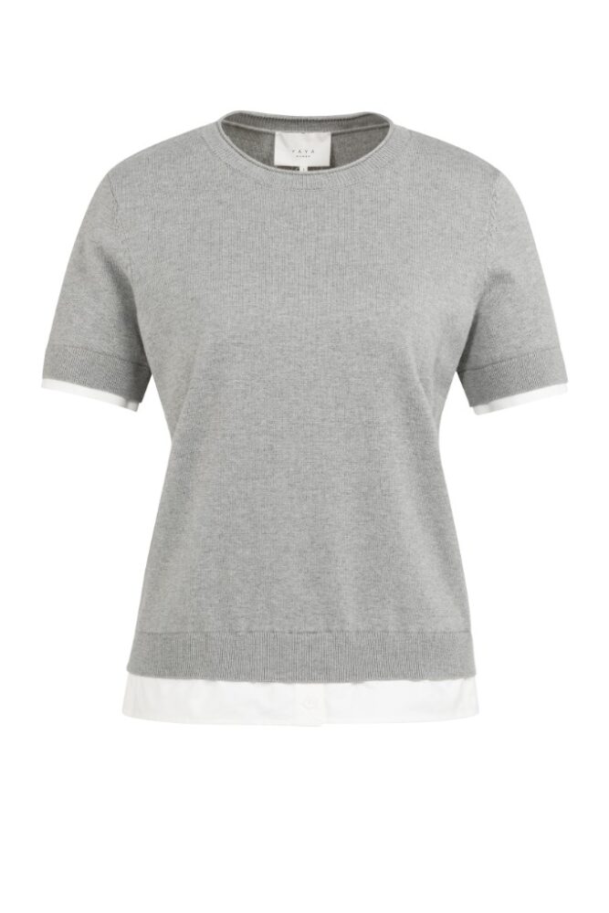YAYA - Pulóvrik s poplínovým detailom Iron grey melange - iron grey melange