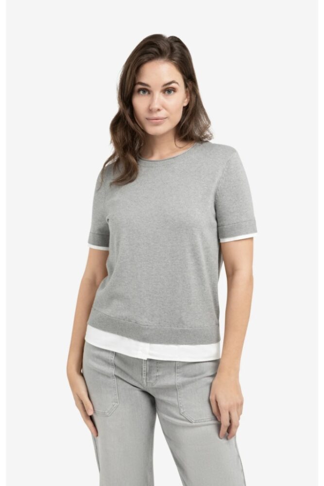 YAYA - Pulóvrik s poplínovým detailom Iron grey melange - iron grey melange