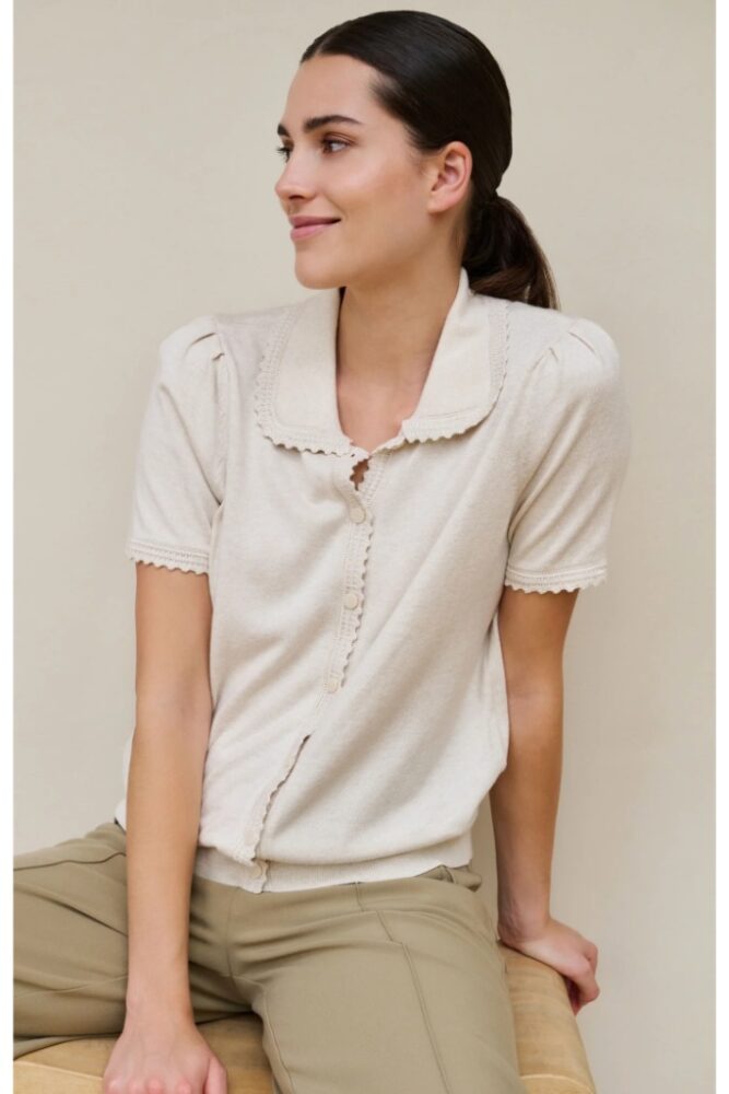YAYA - Svetrík s ozdobným lemovaním Kit beige melange - kit beige melange