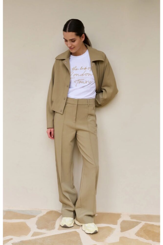 YAYA - Nohavice rovné Khaki green - khaki green
