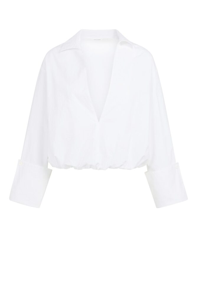 YAYA - Košeľa poplínová balónová s V-výstrihom - pure white