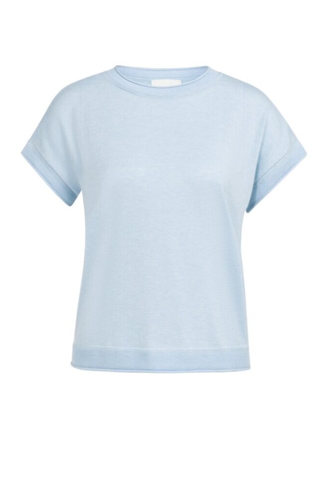 YAYA - Pulóvrik pleteny s kontrastnými lemami - light blue melange