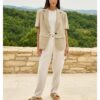 YAYA - Nohavice cargo s rovnými nohavicami a záhybmi - creme beige