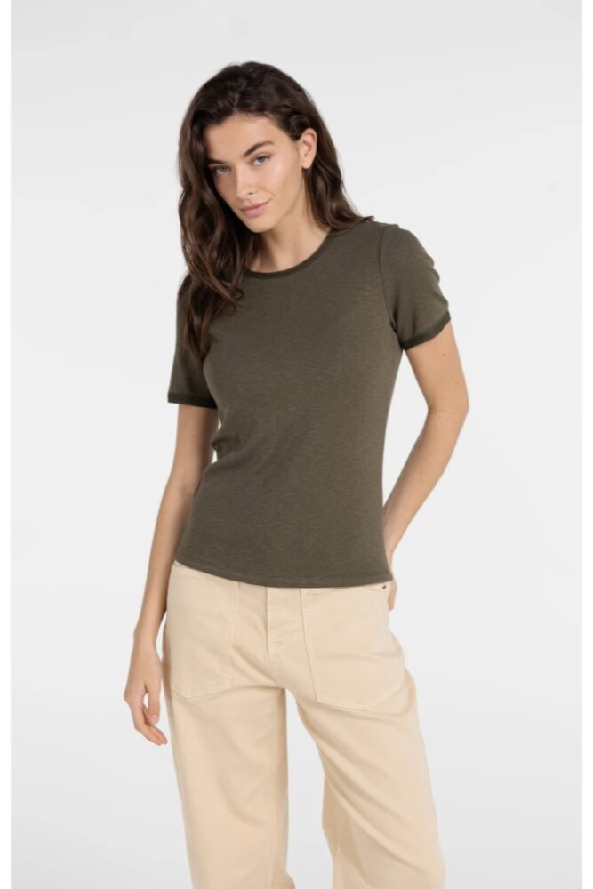 YAYA - Tričko so sieťovanými detailmi - army green