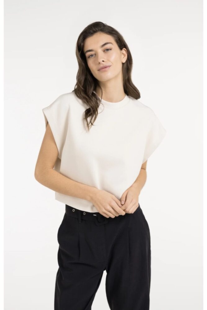 YAYA - Top bez rukávov s voľným strihom a rebrovými detailmi - cloud creme white