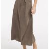 YAYA - Midi sukňa s prekríženým strihom a viazacím pásikom - washed brown