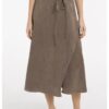 YAYA - Midi sukňa s prekríženým strihom a viazacím pásikom - washed brown