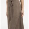 YAYA - Midi sukňa s prekríženým strihom a viazacím pásikom - washed brown