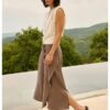 YAYA - Midi sukňa s prekríženým strihom a viazacím pásikom - washed brown