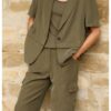 YAYA - Sako s krátkymi rukávmi a odnímateľným lemom na zips - army green