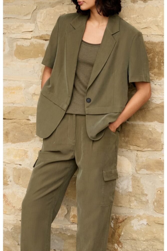 YAYA - Sako s krátkymi rukávmi a odnímateľným lemom na zips - army green