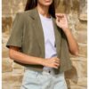 YAYA - Sako s krátkymi rukávmi a odnímateľným lemom na zips - army green