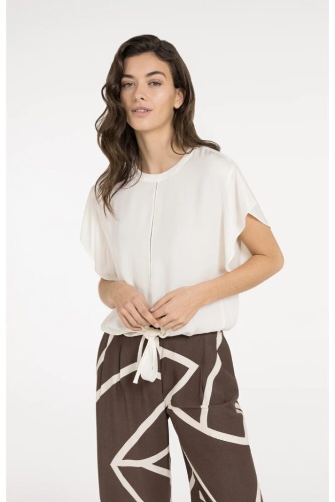 YAYA - Splývavý top s uzlom a elastickým lemom - ivory white