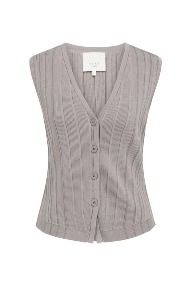 YAYA - Pletená vesta s výstrihom do V - alabaster gray dessin