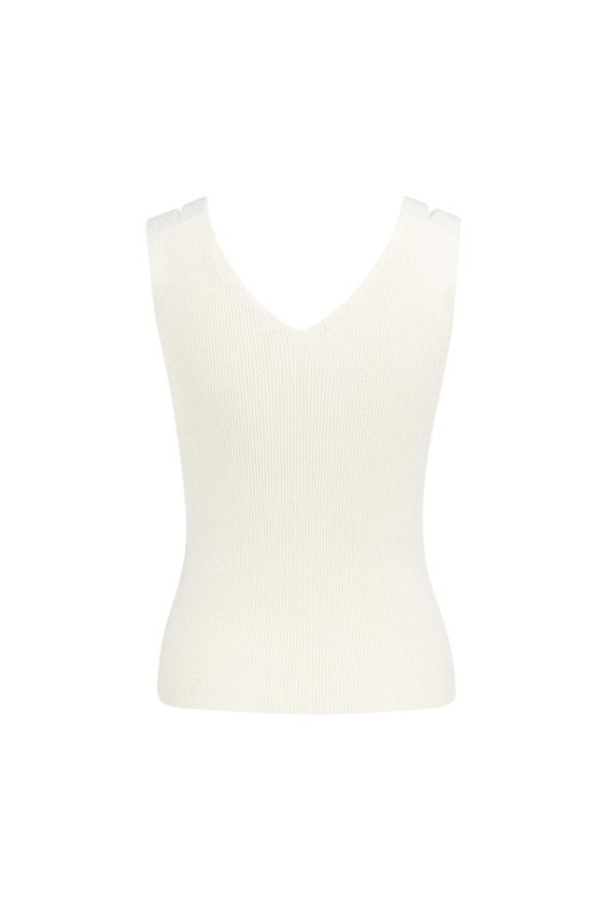 YAYA - Rebrovaný pletený top s výstrihom do V a ozdobnými detailmi na ramenách - beige