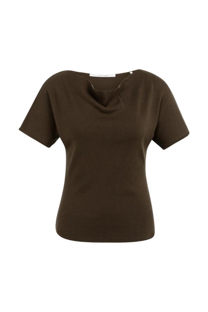 YAYA - Pletený top s krátkym rukávom a splývavým výstrihom - slate black brown