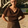 YAYA - Pletený top s krátkym rukávom a splývavým výstrihom - slate black brown