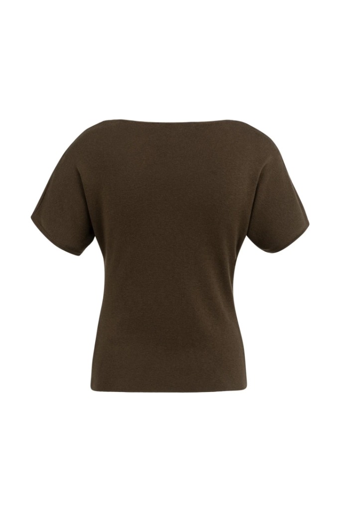 YAYA - Pletený top s krátkym rukávom a splývavým výstrihom - slate black brown