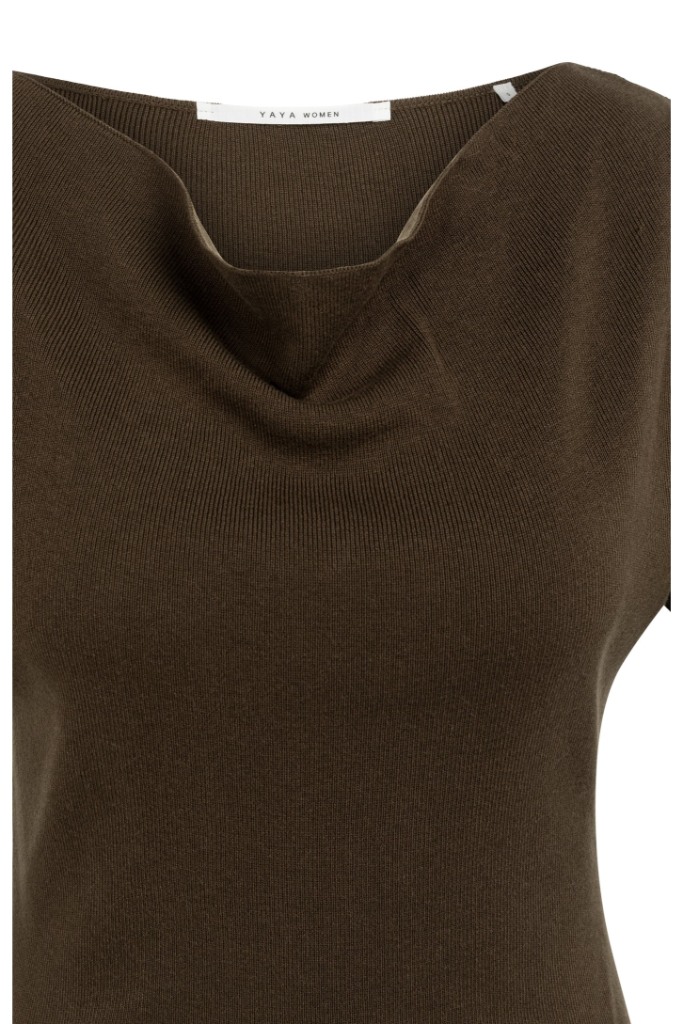 YAYA - Pletený top s krátkym rukávom a splývavým výstrihom - slate black brown