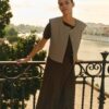 YAYA - Pletený top s krátkym rukávom a splývavým výstrihom - slate black brown