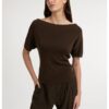 YAYA - Pletený top s krátkym rukávom a splývavým výstrihom - slate black brown
