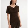 YAYA - Pletený top s krátkym rukávom a splývavým výstrihom - slate black brown
