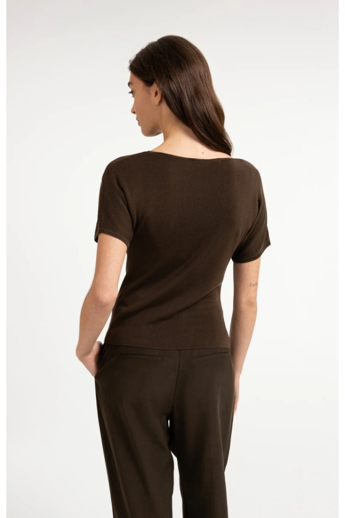 YAYA - Pletený top s krátkym rukávom a splývavým výstrihom - slate black brown