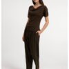 YAYA - Pletený top s krátkym rukávom a splývavým výstrihom - slate black brown