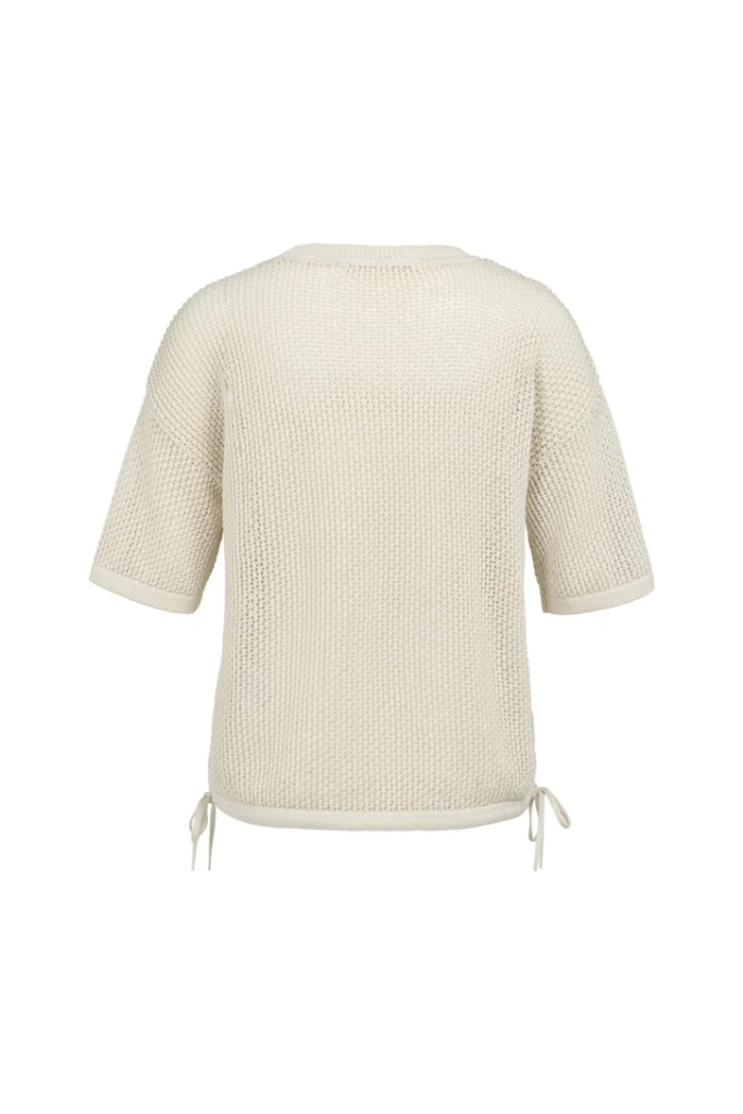 YAYA - Ľahký ažúrový pletený top s krátkym rukávom a jemným nápisom - beige