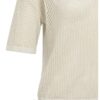 YAYA - Ľahký ažúrový pletený top s krátkym rukávom a jemným nápisom - beige