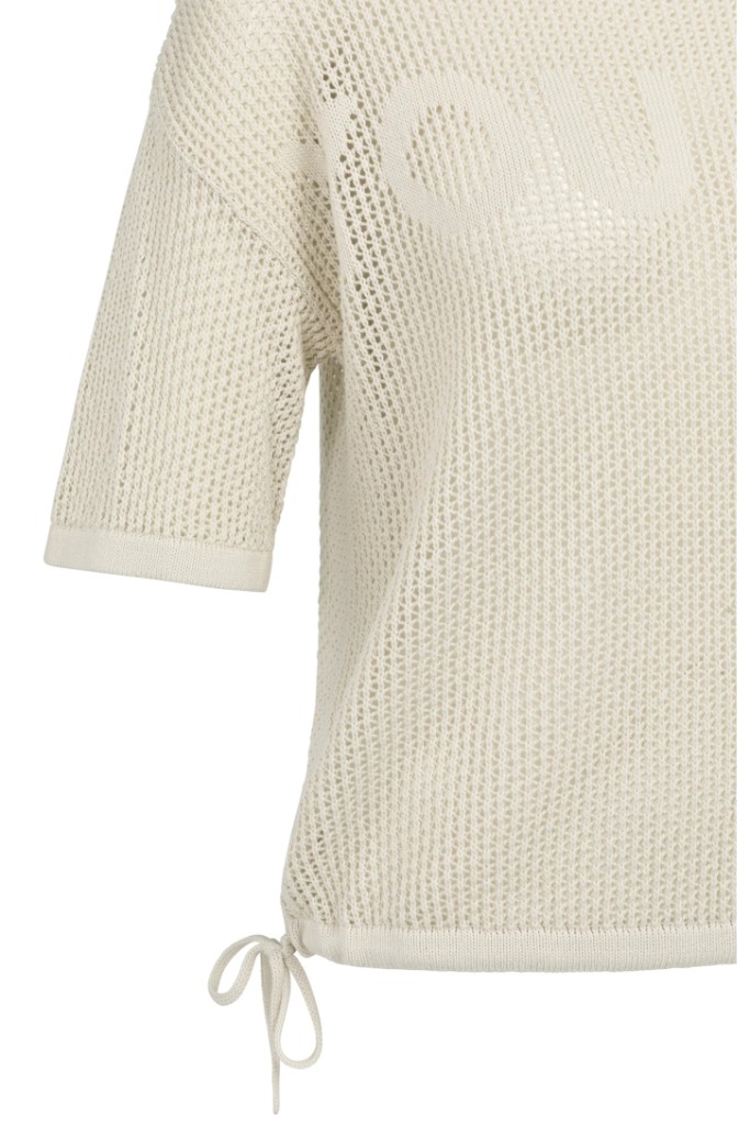 YAYA - Ľahký ažúrový pletený top s krátkym rukávom a jemným nápisom - beige