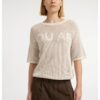 YAYA - Ľahký ažúrový pletený top s krátkym rukávom a jemným nápisom - beige