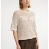 YAYA - Ľahký ažúrový pletený top s krátkym rukávom a jemným nápisom - beige