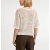 YAYA - Ľahký ažúrový pletený top s krátkym rukávom a jemným nápisom - beige