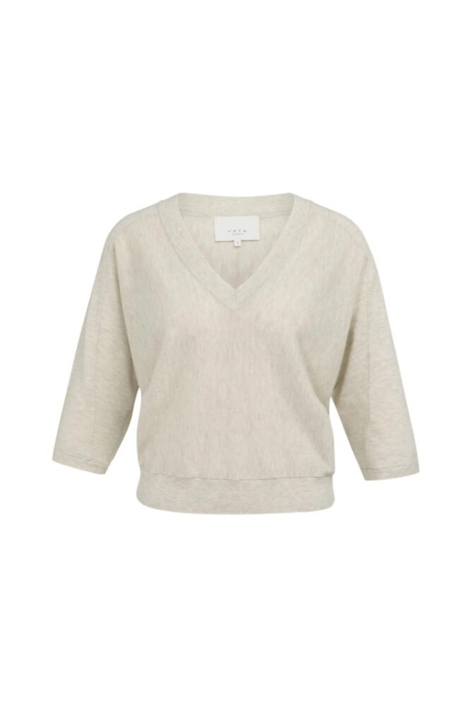 YAYA - Jemný sveter s výstrihom do V a 3/4 rukávmi - beige melange
