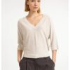YAYA - Jemný sveter s výstrihom do V a 3/4 rukávmi - beige melange